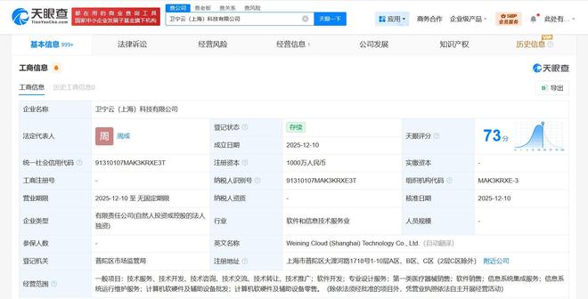 衛(wèi)寧健康成立衛(wèi)寧云科技公司，注冊(cè)資本1000萬(wàn)加碼數(shù)字醫(yī)療